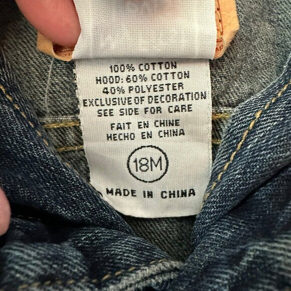 Levis Baby Denim Jacket with Red Hood Size 18M 100 Percent Cotton My First Levis - Picture 5 of 6